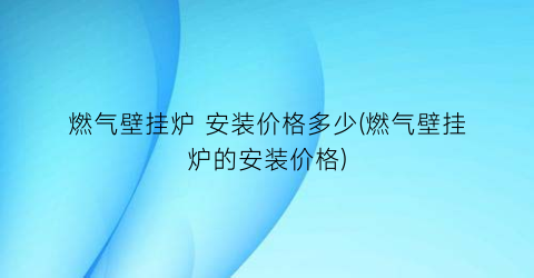 燃气壁挂炉 安装价格多少(燃气壁挂炉的安装价格)